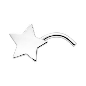 Piercing de nariz con estrella plateada y barra curva sobre fondo blanco