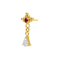 Aro dorado con cristal rojo y claro, colgante