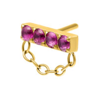 Ajuste de Cadena de Rubí Dorado Push Fit Ajuste de barra dorado con cuatro rubíes rojos y una pequeña cadena