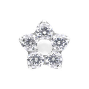 Aro en forma de estrella de oro blanco con cinco cristales claros