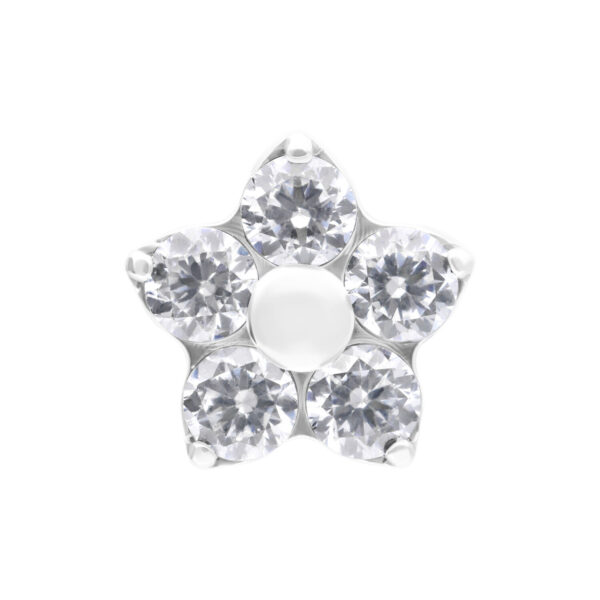 Aro en forma de estrella de oro blanco con cinco cristales claros