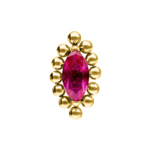 Adaptador de piercing dorado con cristal rojo ovalado en el centro