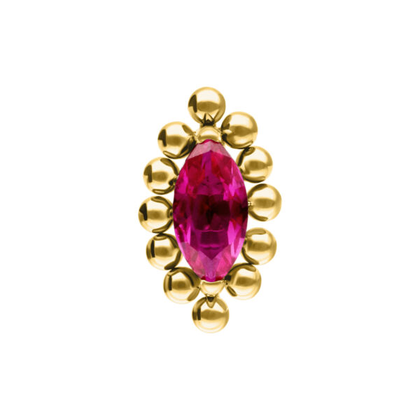 Adaptador de piercing dorado con cristal rojo ovalado en el centro