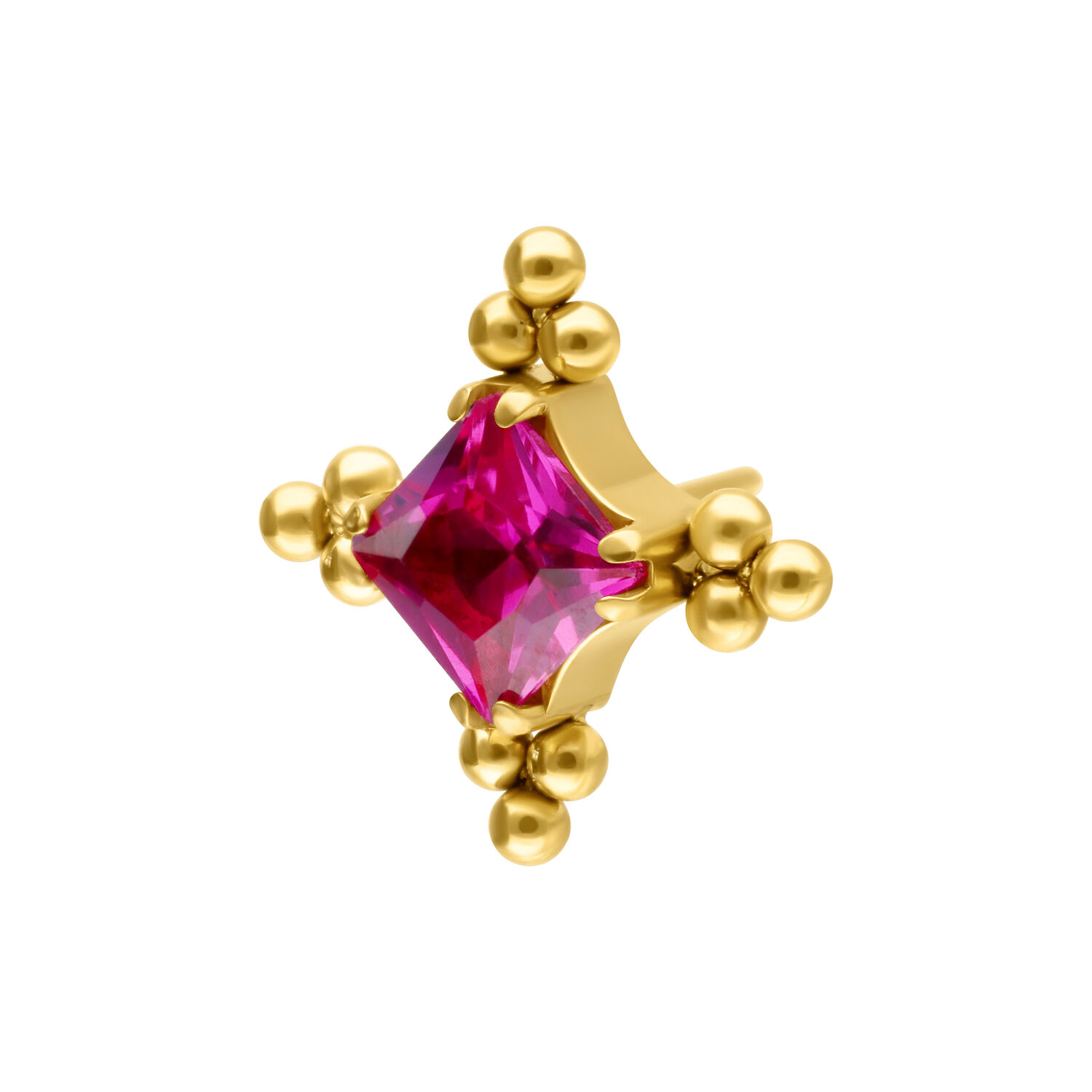 Aplique dorado con cristal cuadrado rojo y adornos de bolas