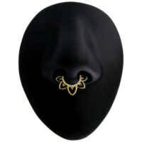 Máscara negra con clicker de septum dorado con adornos de cristal