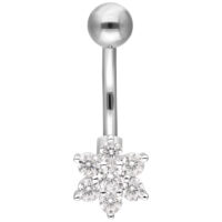 Banana Bell Baby Flower Plateado Piercing de ombligo plateado con colgante de cristal en forma de flor