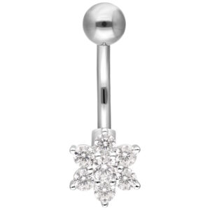 Piercing de ombligo plateado con colgante de cristal en forma de flor
