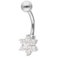 Piercing Bananabell Baby Flower Plateado Bananabell plateado con flor de cristal claro sobre fondo blanco