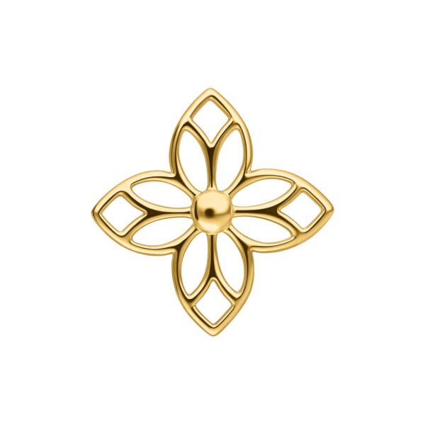 Aplique de flores dorado con diseño delicado sobre fondo blanco