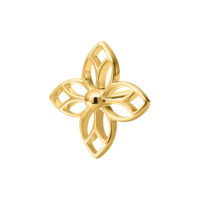 Aplique dorado en forma de flor para piercing Push Fit sobre fondo blanco
