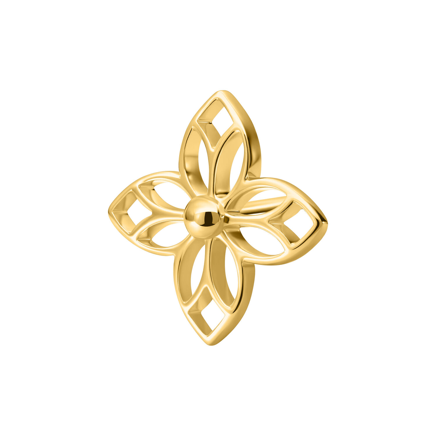 Aplique dorado en forma de flor para piercing Push Fit sobre fondo blanco