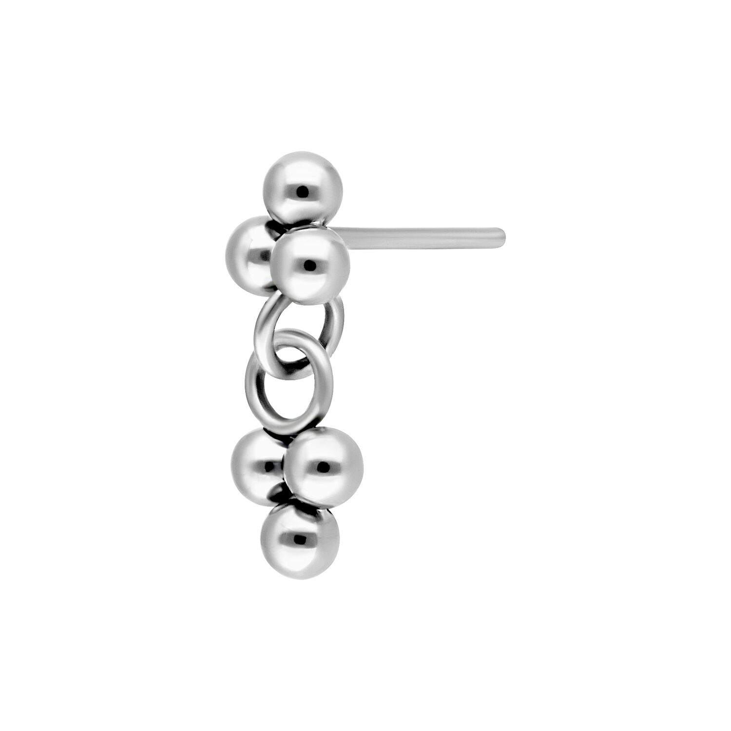 Trinity de Oro Blanco Push Fit Pendiente de oro blanco con varios colgantes esféricos sobre fondo blanco