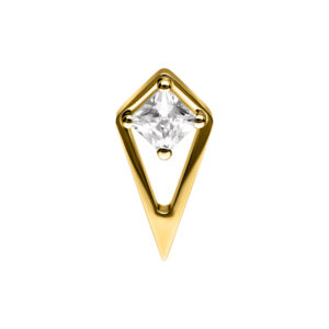 Ajuste Push de Oro en forma de rombo con cristal claro sobre fondo blanco