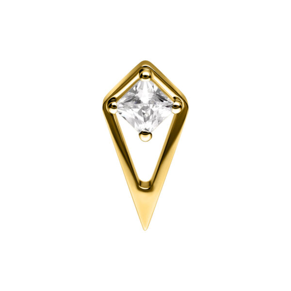 Ajuste Push de Oro en forma de rombo con cristal claro sobre fondo blanco
