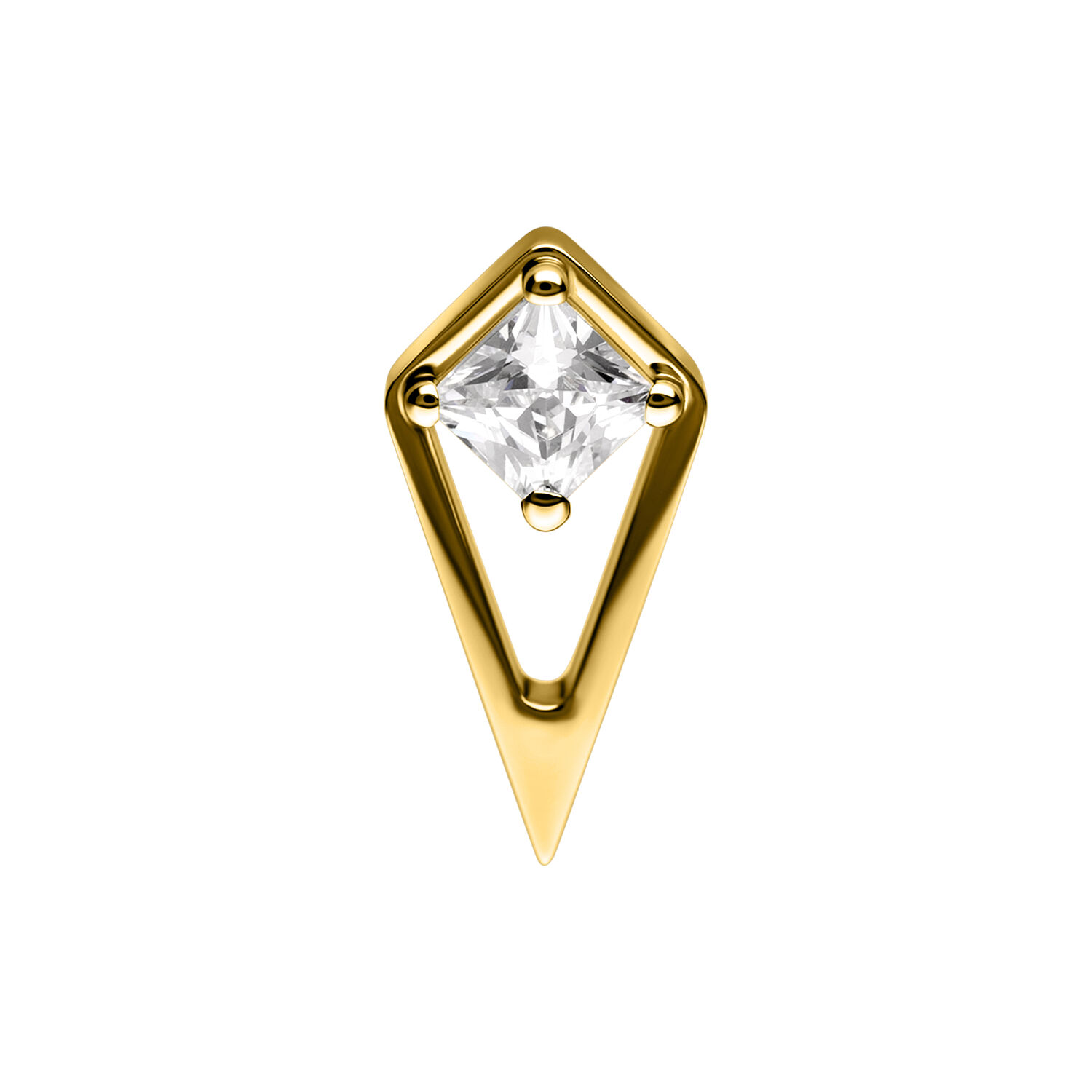 Ajuste Push de Oro en forma de rombo con cristal claro sobre fondo blanco