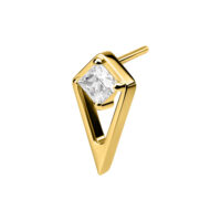 Accesorio de piercing dorado con piedra cristalina sobre fondo blanco