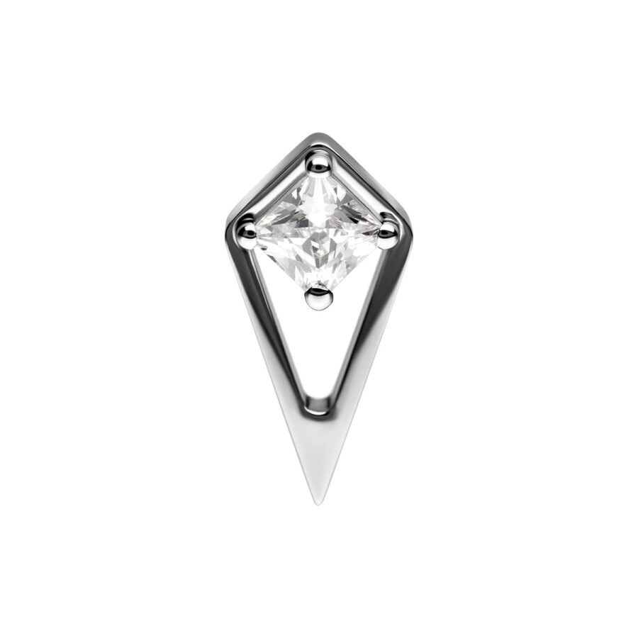 Ajuste geométrico de plata con cristal claro sobre fondo blanco