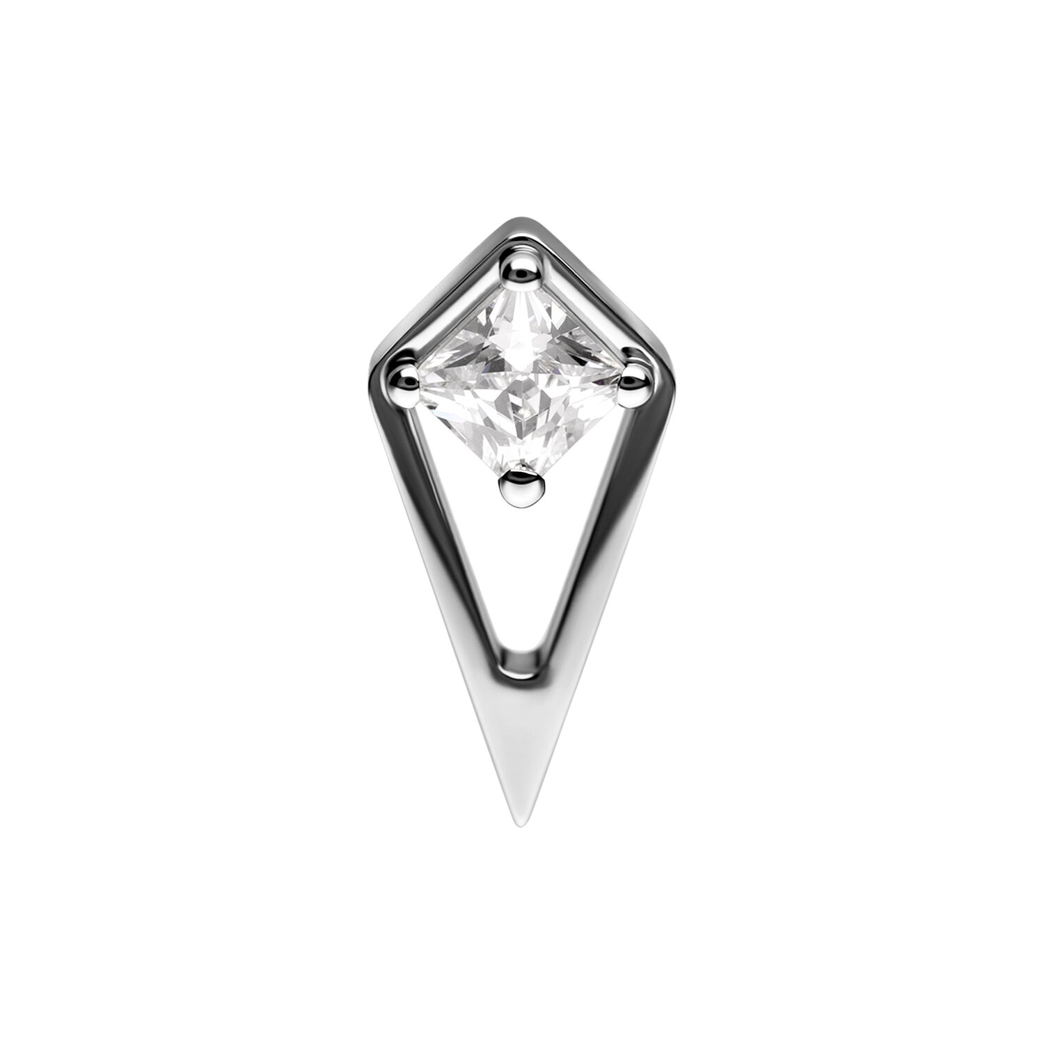Ajuste Push de Plata con Cristal Ajuste geométrico de plata con cristal claro sobre fondo blanco
