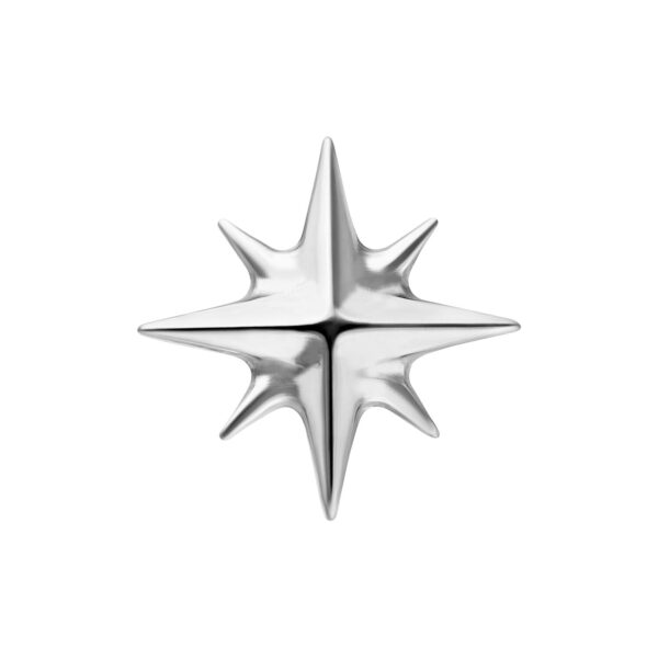 Adorno de estrella metálica en oro blanco sobre fondo blanco