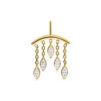 Ajuste Helix Dorado con Colgantes de Cristal Ajuste de piercing dorado con cinco cristales colgantes sobre fondo blanco