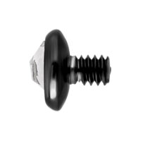 Accesorio metálico negro con cristal claro sobre fondo blanco