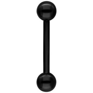 Barbell negro de titanio con dos bolas, posicionado verticalmente sobre fondo blanco