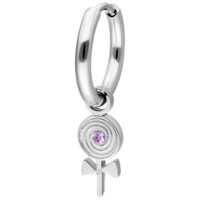 Pendiente de plata con piedra lila Pendiente de aro plateado con piedra lila y colgante de símbolo de Venus
