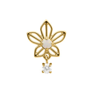 Aplique dorado para piercing en forma de flor de jazmín con ópalo y circonita colgante