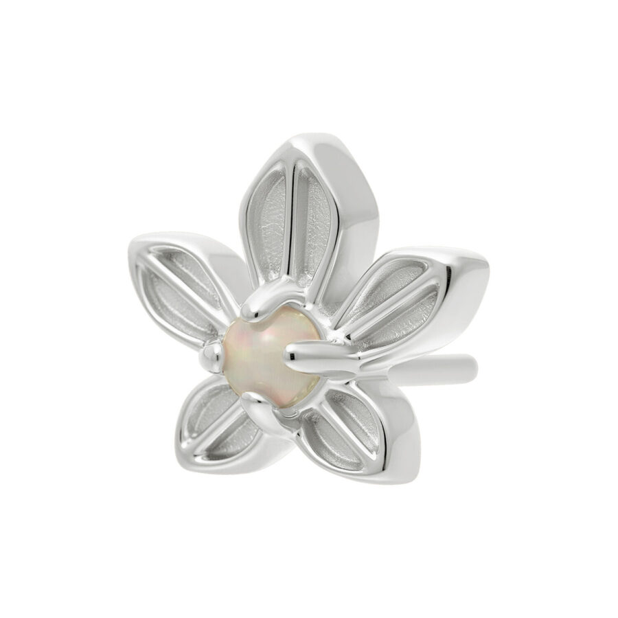 Aplique para piercing en forma de flor de oro blanco con ópalo sintético