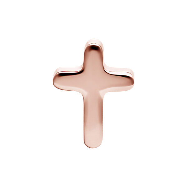 Adorno de cruz en oro rosa sobre fondo blanco