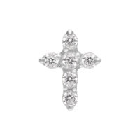 Pequeño Adorno de Cruz de Cristal en Plata Adorno de cruz plateado con cinco cristales claros sobre fondo blanco
