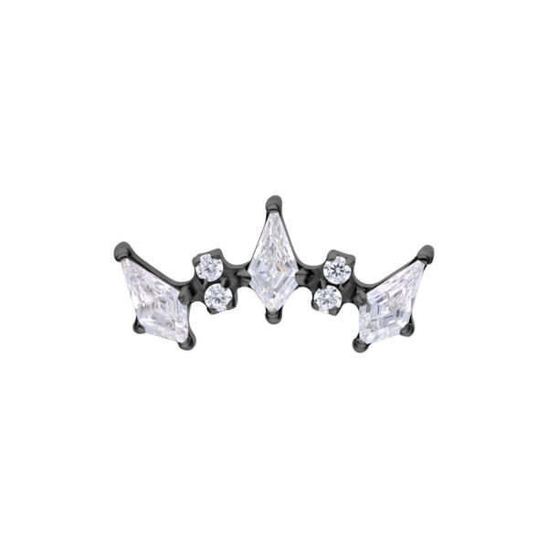 Accesorio de piercing negro con cristales claros en forma de arco sobre fondo blanco