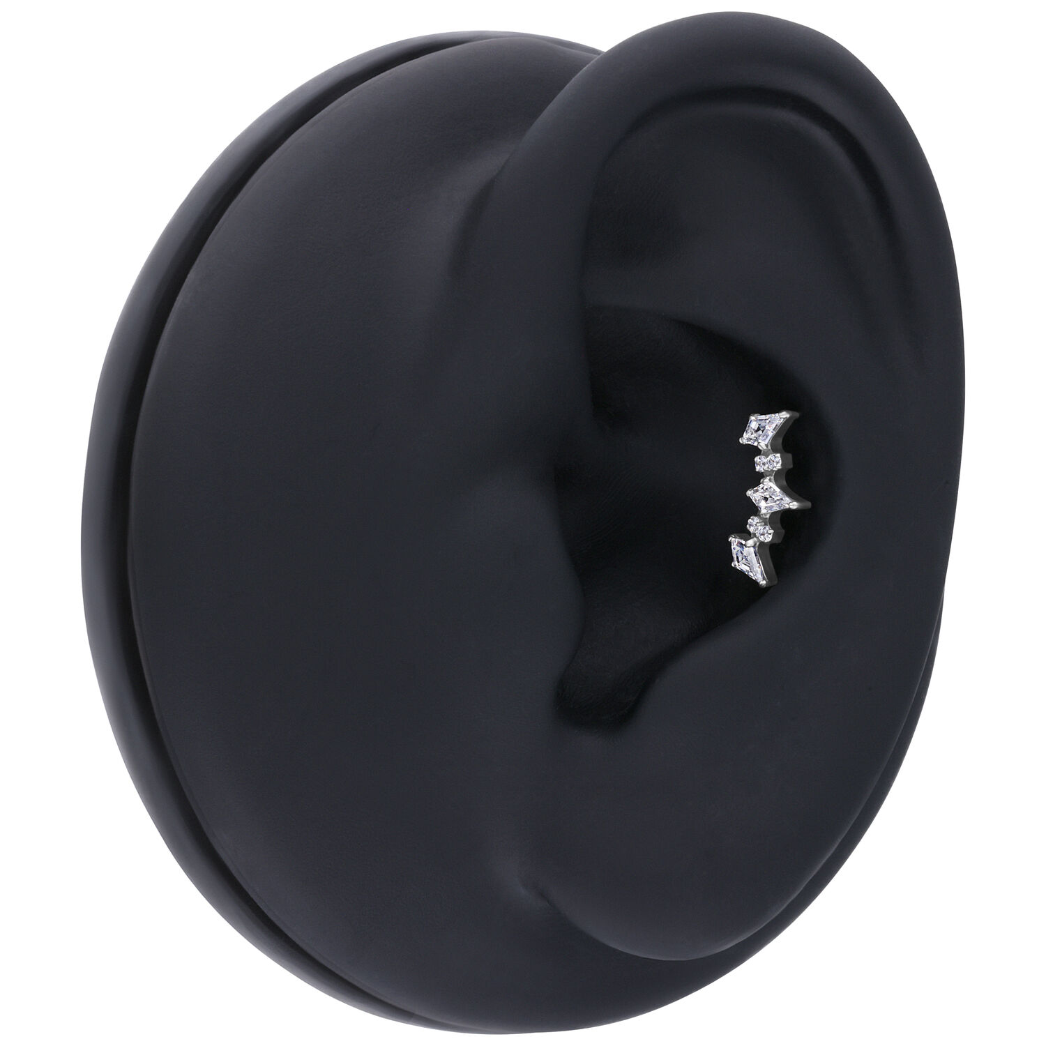Cristal Kiter Accesorio para Push Fit Modelo de oreja negra con piercing de cristal kiter plateado en el hélix