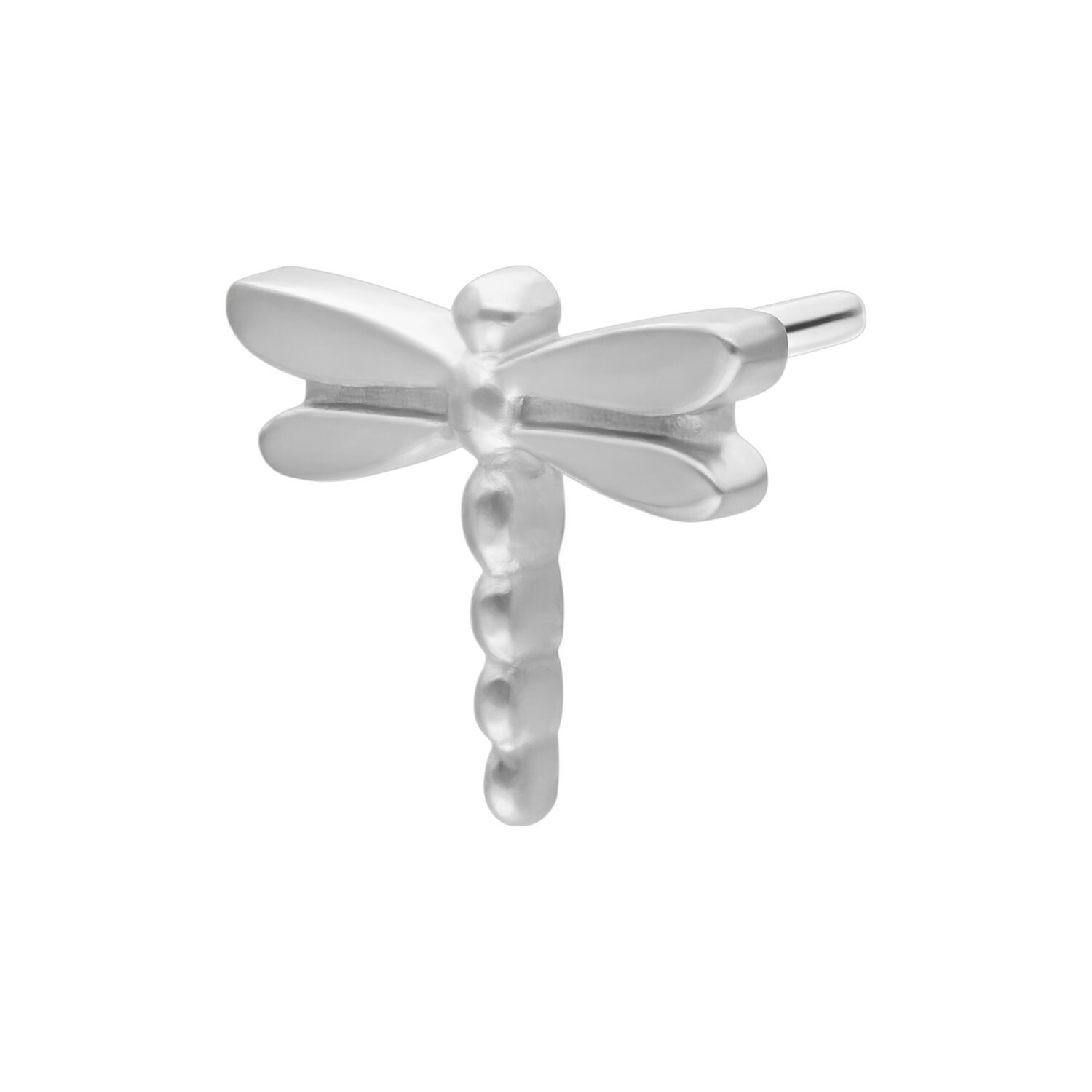 Pieza de piercing de libélula en oro blanco Pieza de libélula en oro blanco con acabado brillante sobre fondo blanco