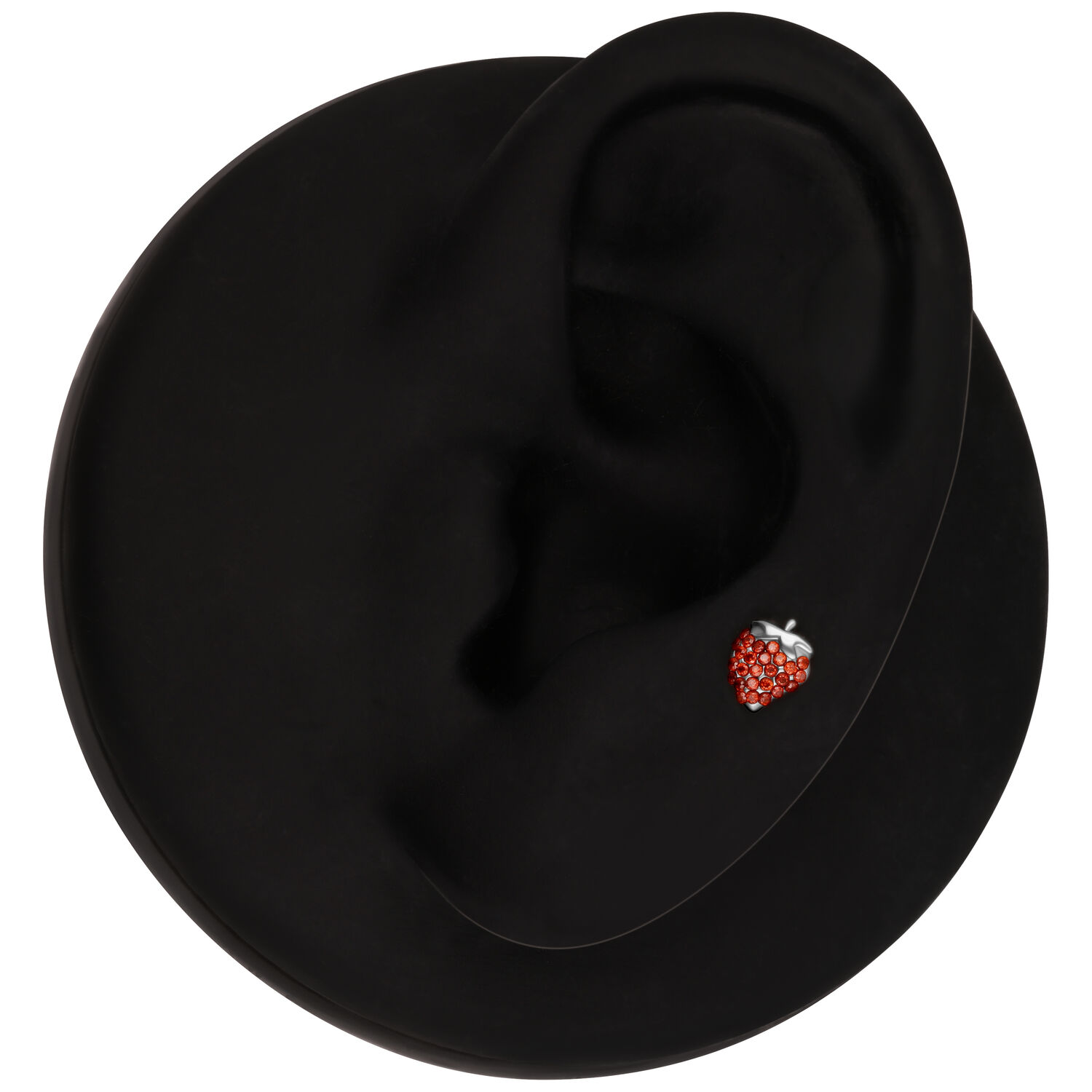 Push Fit Fresa Accesorio para Piercing Oreja negra con accesorio de piercing de fresa sobre fondo negro