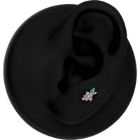 Push Fit Grape accesorio con piedras moradas Accesorio de piercing plateado en forma de uva con piedras moradas y verdes en un modelo de oreja negra