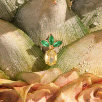 Accesorio de piercing de piña dorada con hojas verdes Accesorio de piercing de piña dorada con tres hojas verdes sobre cáscara de piña