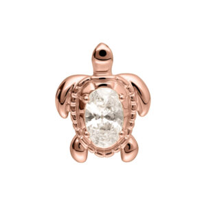 Accesorio de tortuga en oro rosa con piedra ovalada, sobre fondo blanco