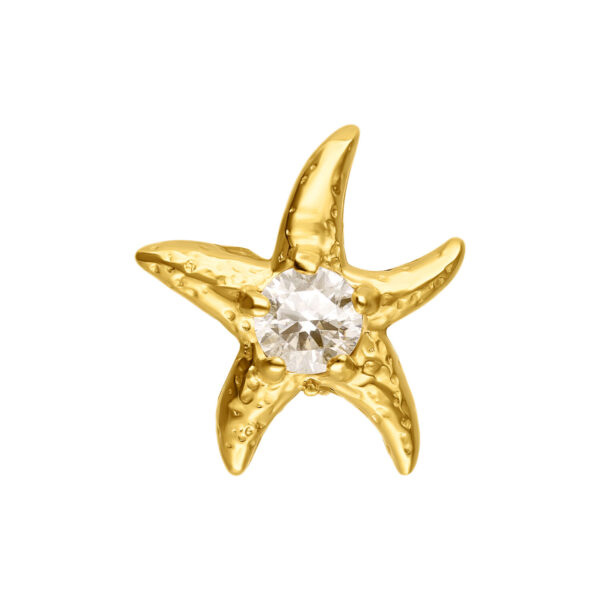 Ajuste de estrella de mar dorada con piedra brillante sobre fondo blanco