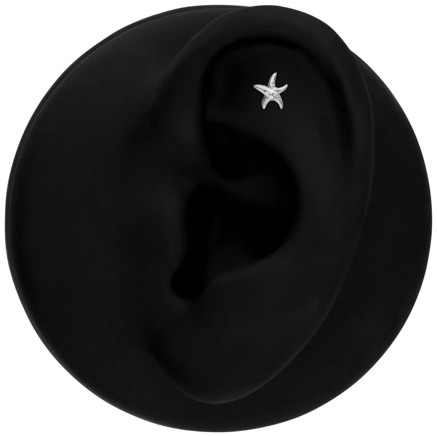 Modelo de oreja negra con aplique de piercing de estrella de mar plateada