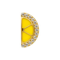 Ajuste de limón dorado con circonitas Ajuste de limón semicircular en oro con esmalte amarillo y piedras de circonita