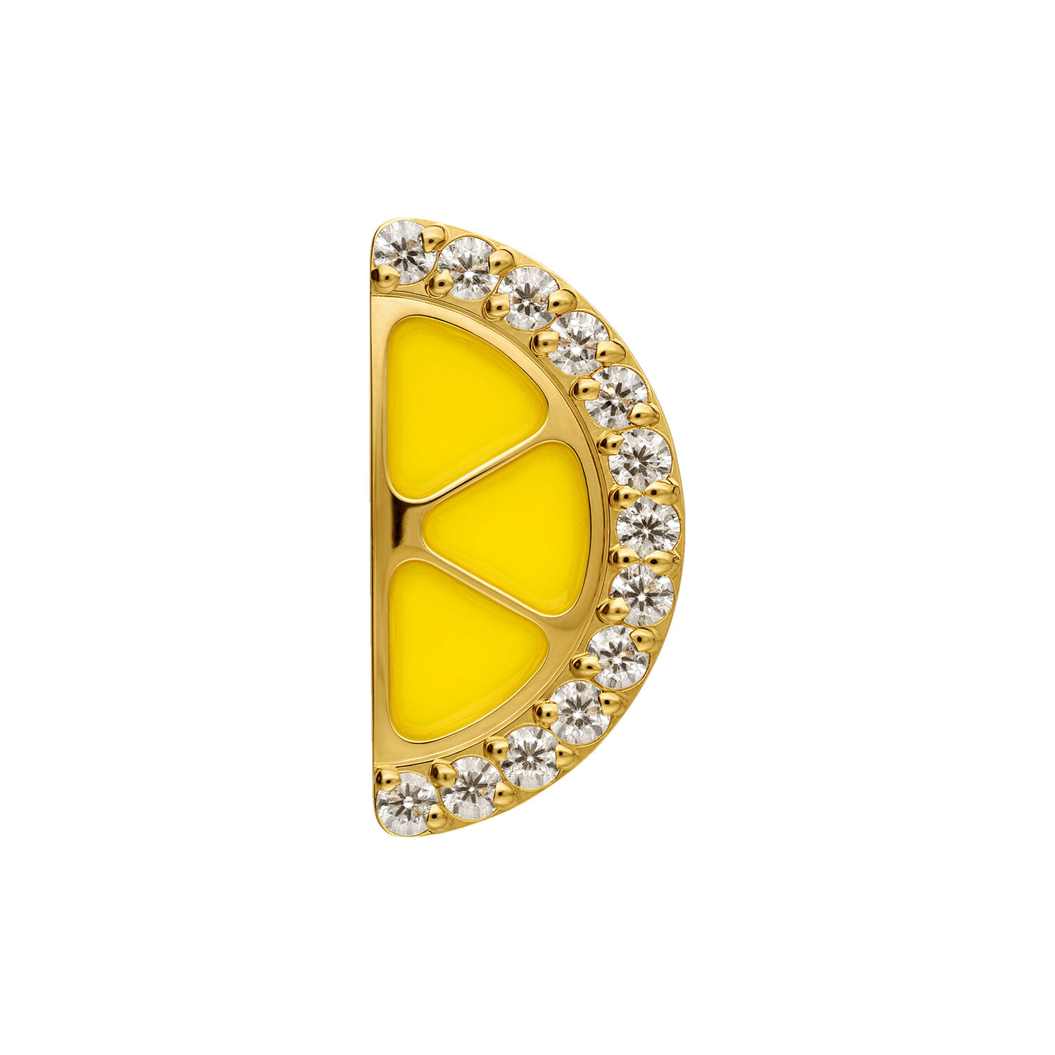 Ajuste de limón dorado con circonitas Ajuste de limón semicircular en oro con esmalte amarillo y piedras de circonita