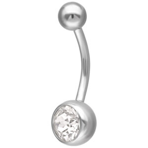 Piercing de ombligo plateado con cristal claro, 10 mm de longitud
