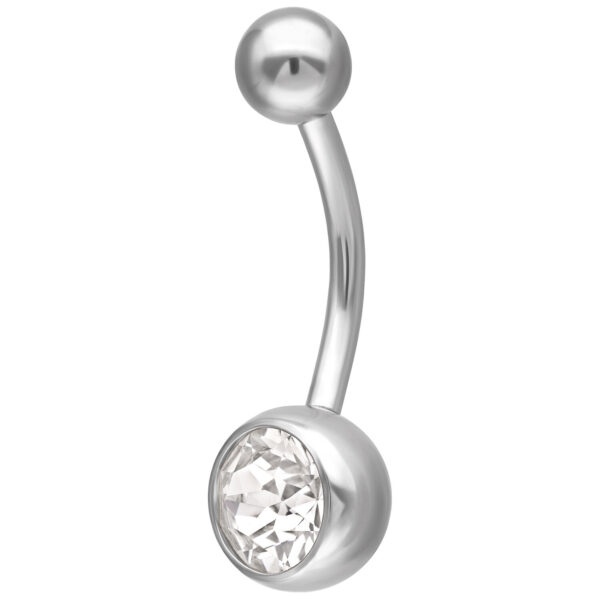 Piercing de ombligo plateado con cristal claro, 10 mm de longitud