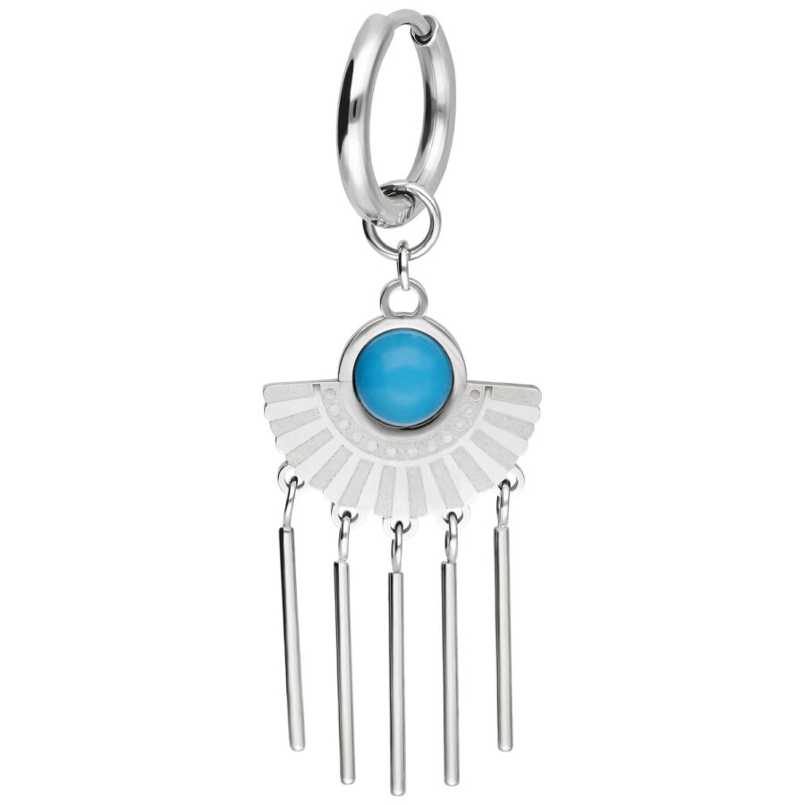 Pendiente de plata con piedra turquesa azul y cinco barras colgantes