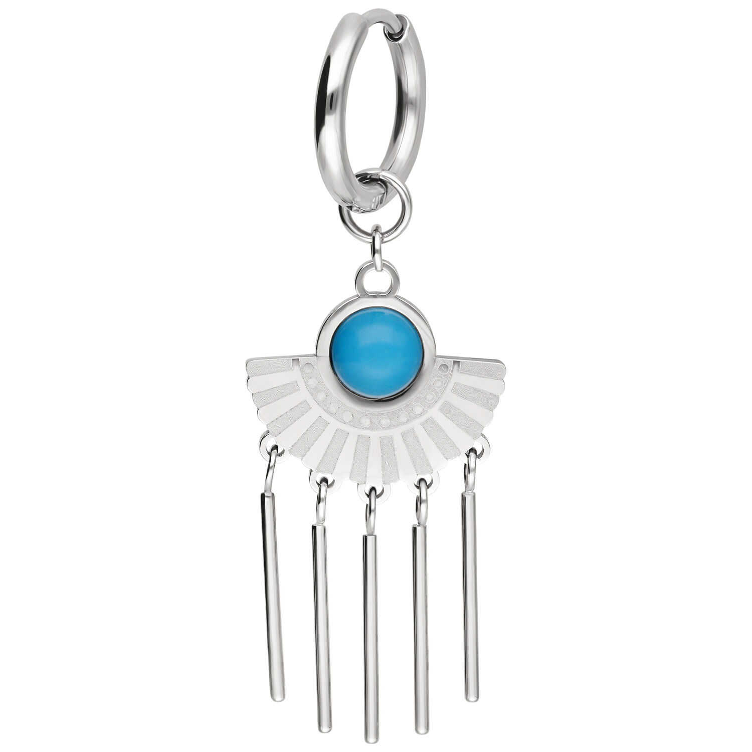 Pendientes de plata con turquesa y colgantes Pendiente de plata con piedra turquesa azul y cinco barras colgantes