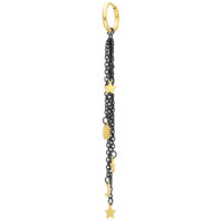 Pendientes Colgantes Mystic Night Oro/Negro Pendiente dorado con cadenas negras y colgantes dorados sobre fondo blanco