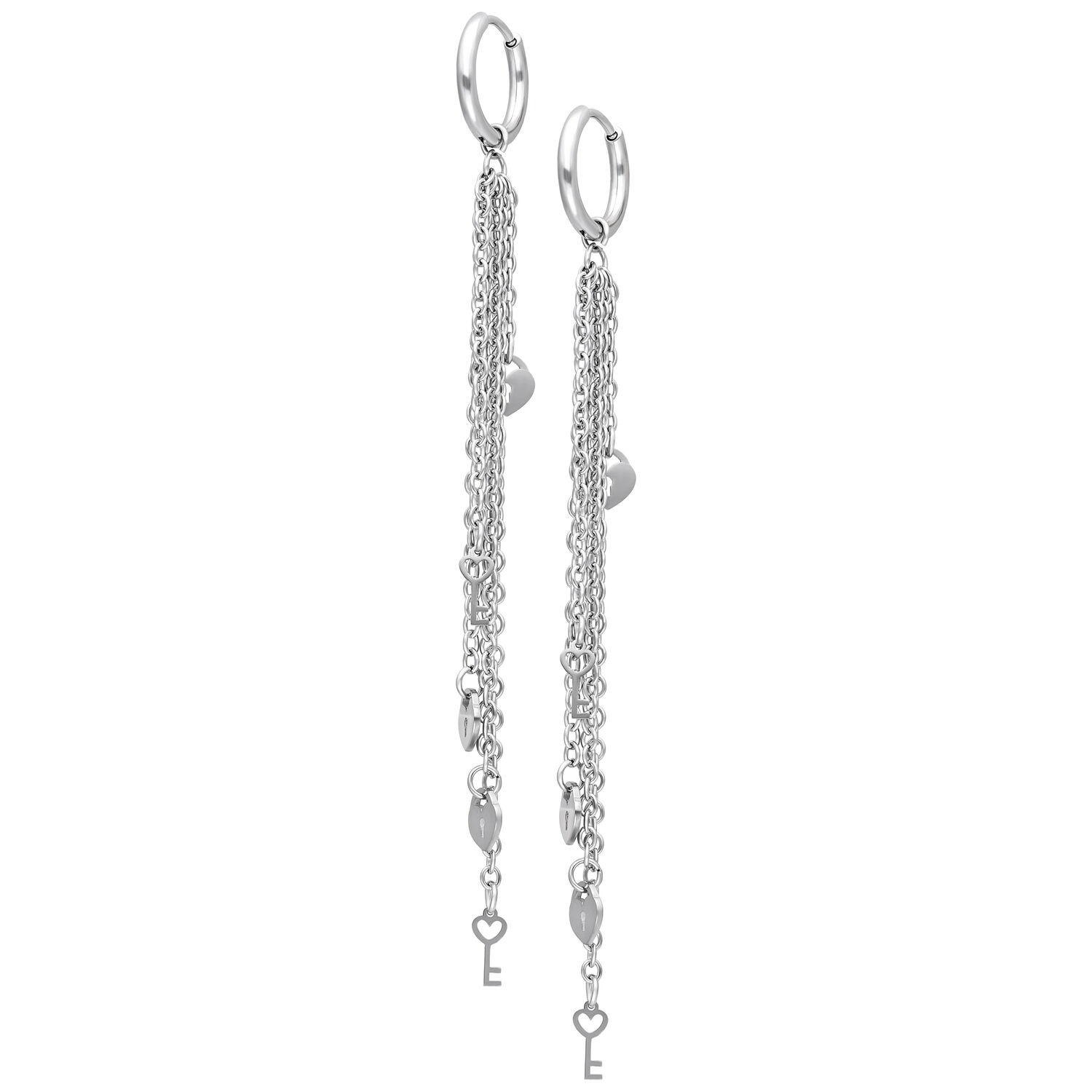 Pendientes colgantes de acero inoxidable plateado Pendientes largos de acero inoxidable plateado con cadenas y colgantes, cierre de clip