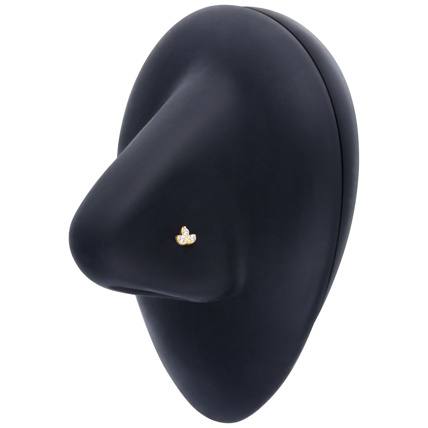 Piercing de Nariz de Oro de 18K con Lotus y Circonita Nariz negra con un piercing de nariz de oro con Lotus y circonita, sobre fondo blanco