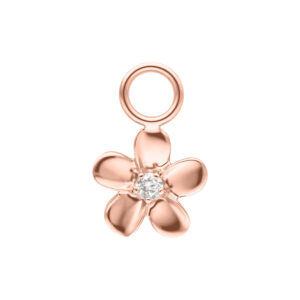 Colgante de flor en oro rosa con circonitas sobre fondo blanco